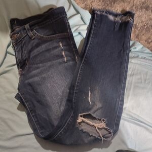 Flying Monkey Dark Blue Distressed Cropped Jeans